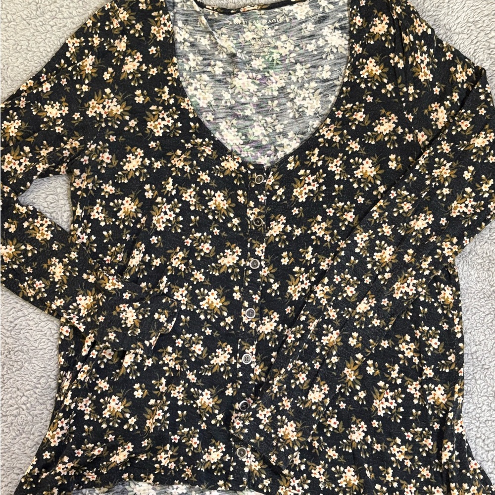 Floral Black Button-Up Women's Top